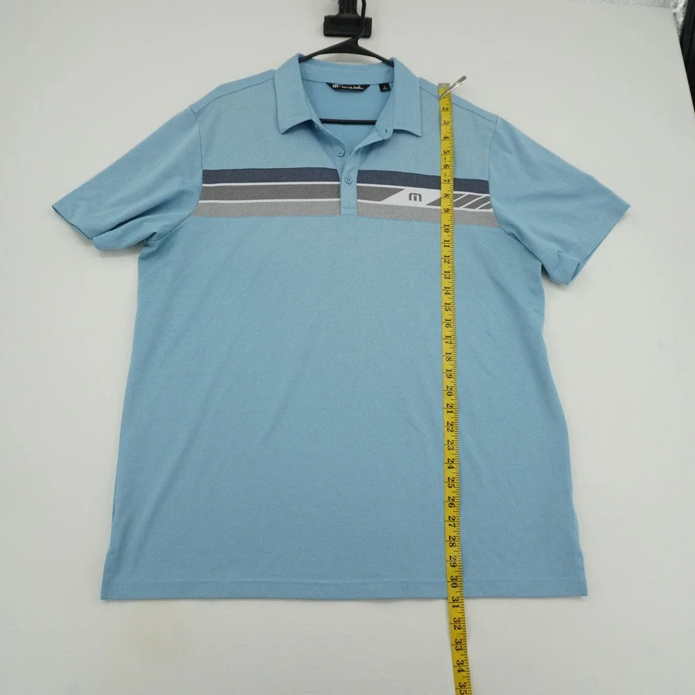 TravisMathew‎ Mens XL Light Blue Striped Performance Golf Polo Shirt RN 123280